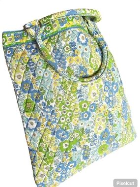 Vera Bradley Quilted Floral Tote in Blue, Green & Yellow